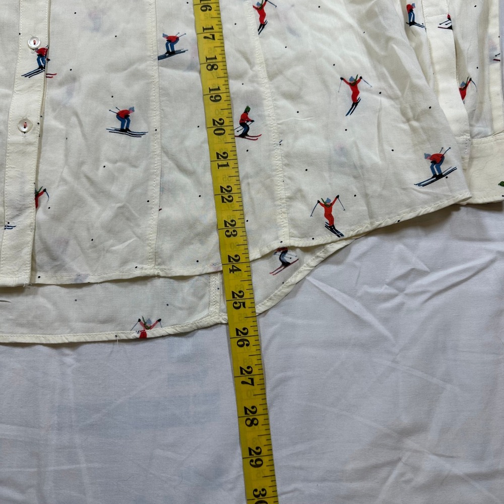 Maeve Anthropologie Skier Print Button Down Blouse Ivory Rayon Long Sleeve Sz 4 - Picture 8 of 8